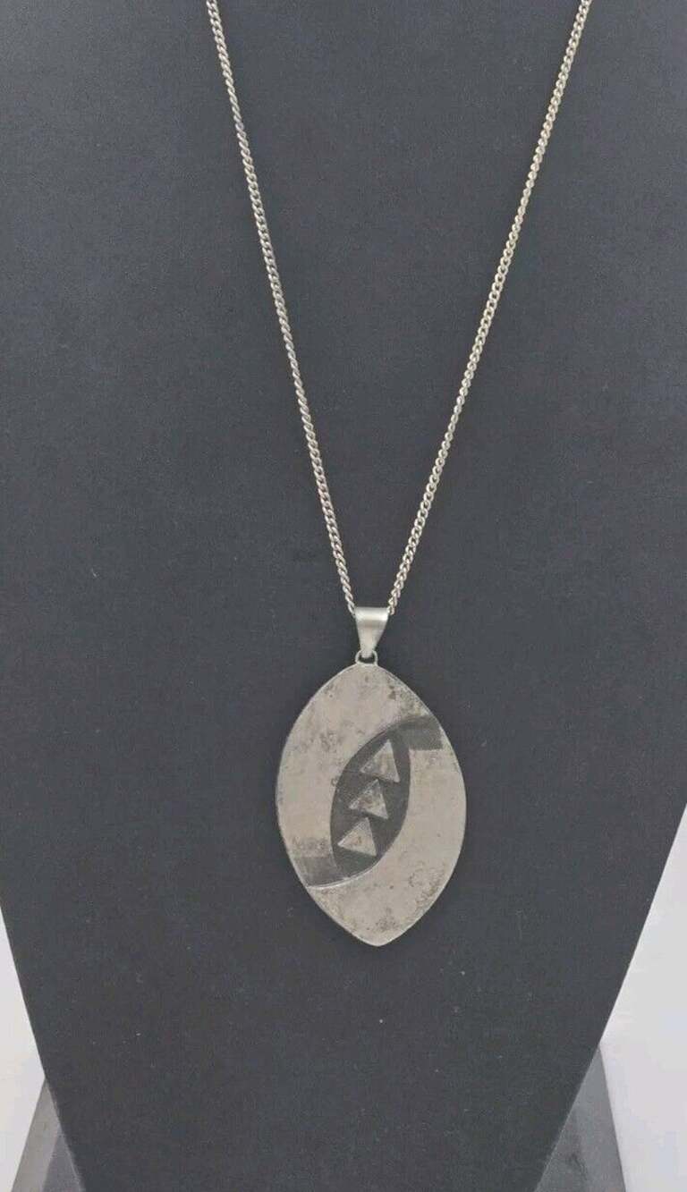 Modernist Bengt Blomqvist Swedish Pewter Necklace BB Handarbete Vintage Signed